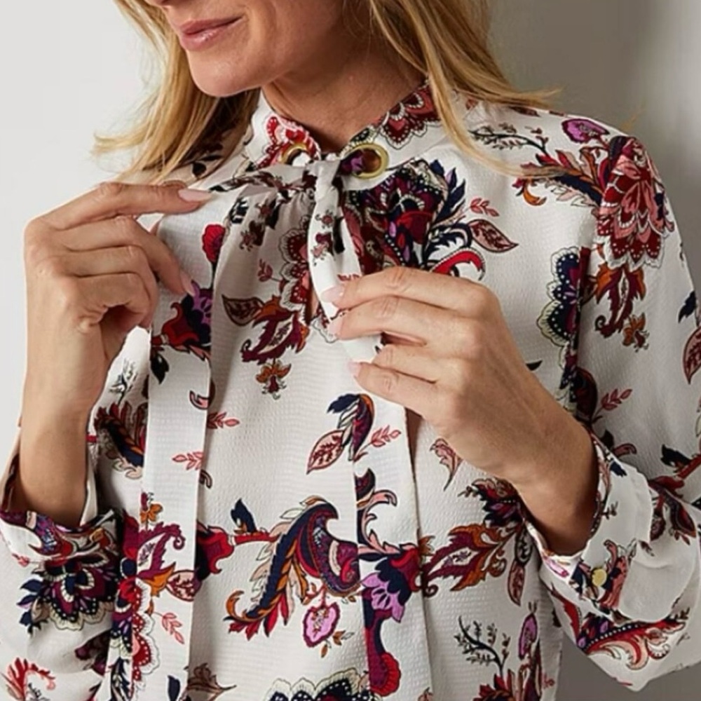 Liz Claiborne Paisley Multicolor Floral Blouse - Womens PM